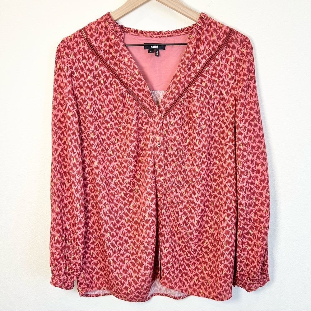 PAIGE Women's Doris Three Quarter Button Front V-Neckline in Papaya Size Small - Picture 2 of 16